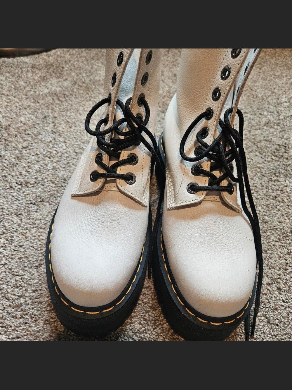 White Lace-Up Platform Boots with Black Soles